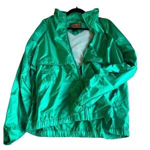 Vtg Eddie Bauer Full‎ Zip Jacket Mens Teal Packable Hood Outdoor Sz Lg Retro 90s